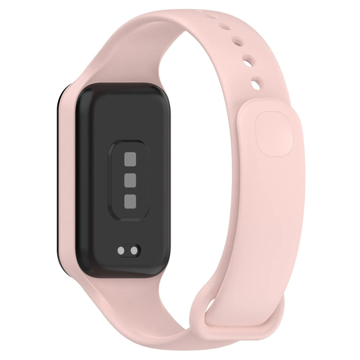 Silicone Strap, pink, on a watch, 3/4 rear view