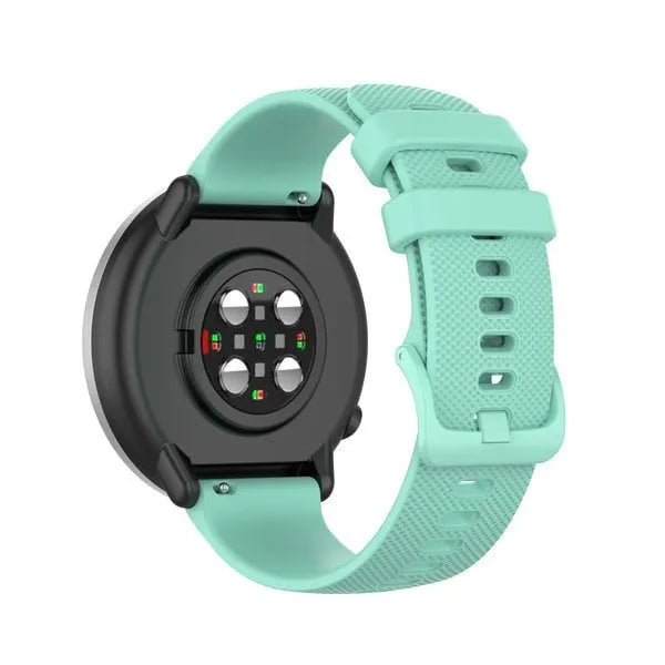 Premium Silicone Strap, aqua, on a watch, 3/4 rear view