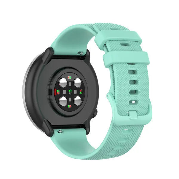 Premium Silicone Strap, aqua, on a watch, 3/4 rear view