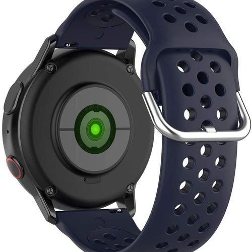Breathable Silicone Strap, dark blue, on a watch, 3/4 rear view