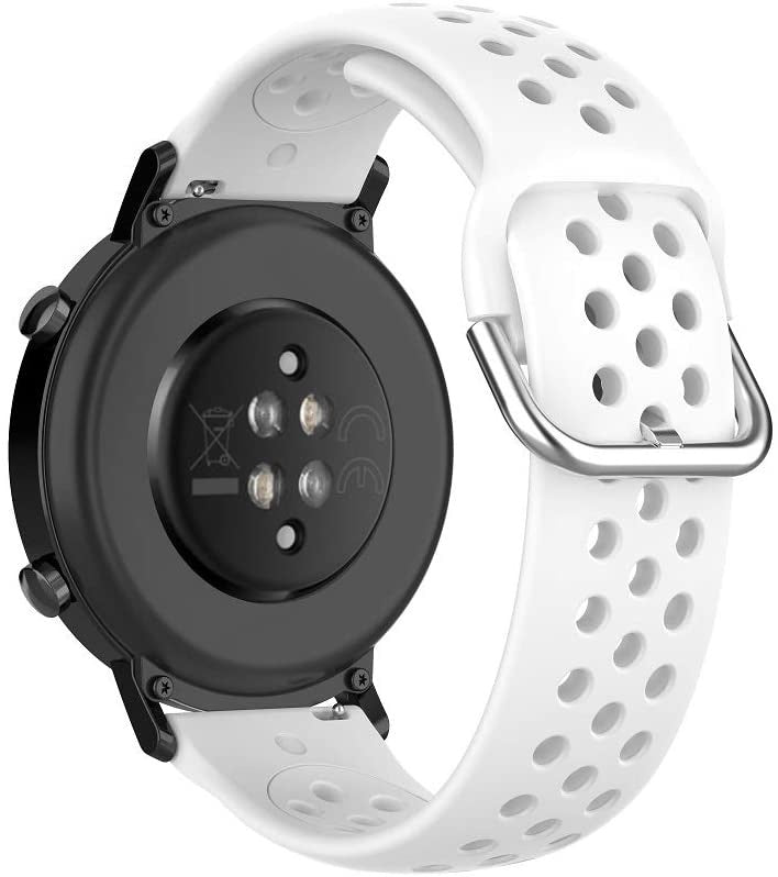 Breathable Silicone Strap, white, on a watch, 3/4 rear view