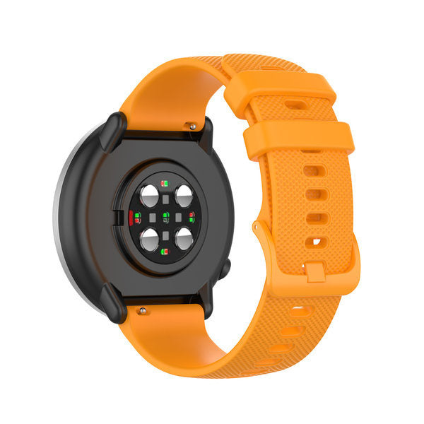 Premium Silicone Strap, orange, on a watch, 3/4 rear view
