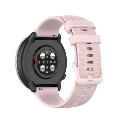 Premium Silicone Strap, pink, on a watch, 3/4 rear view