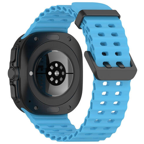 Silicone Ocean Strap, light blue, on a watch, 3/4 rear view