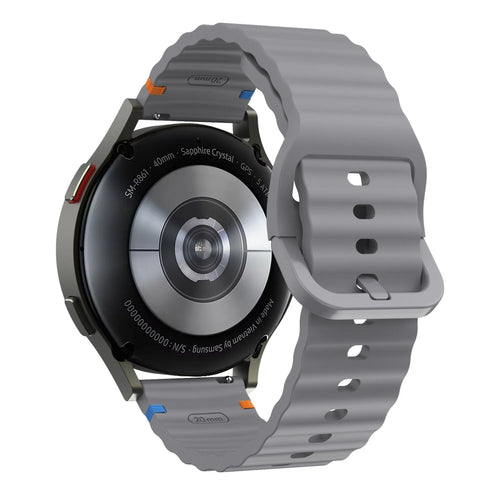 Wave Silicone Strap, dark grey, on a watch, 3/4 rear view