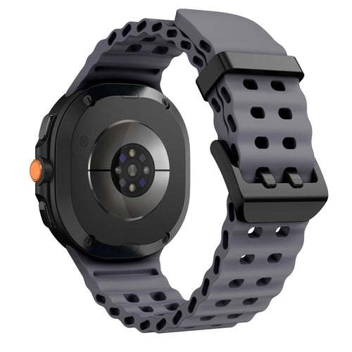Silicone Ocean Strap, dark grey, on a watch, 3/4 rear view