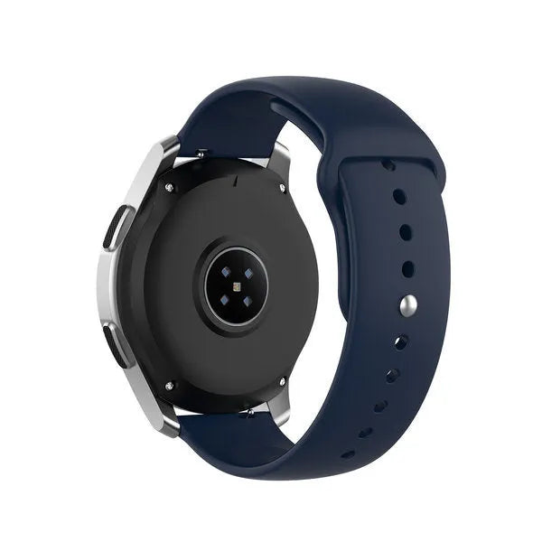 Silicone Sport Strap, dark blue, on a watch, 3/4 rear view