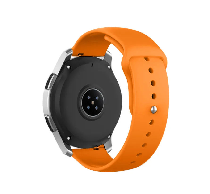 Silicone Sport Strap, orange, on a watch, 3/4 rear view