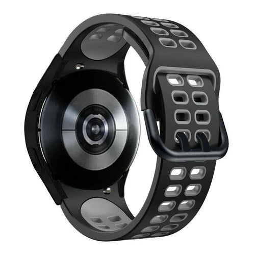 Silicone Squared Sport Strap, black/grey, on a watch, 3/4 rear view