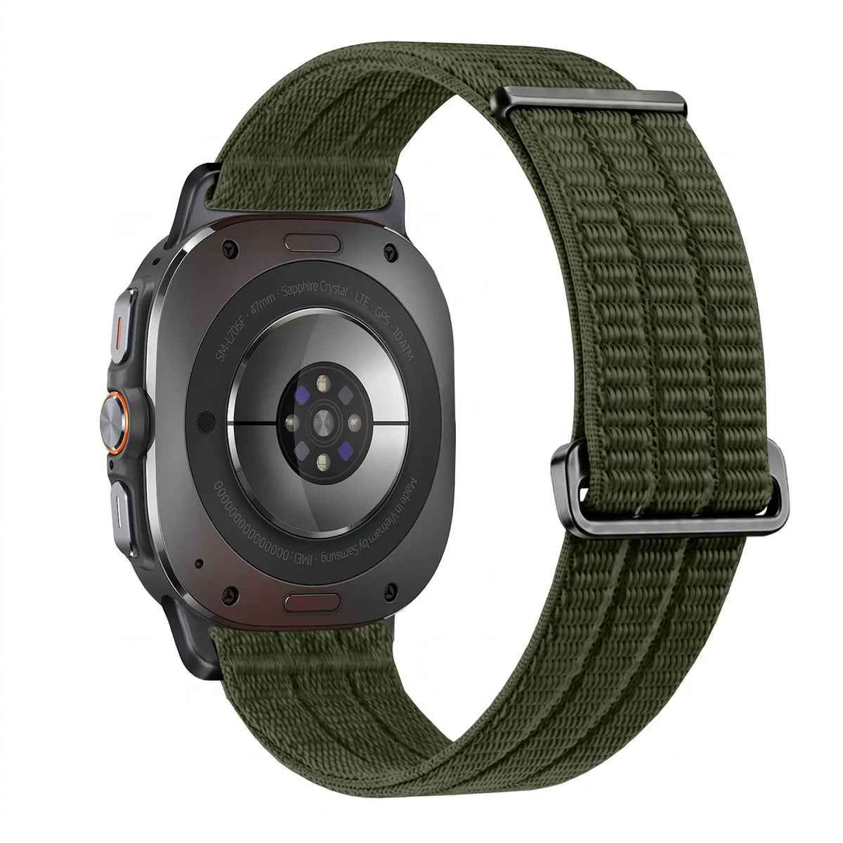 Nylon Air Strap, dark green, on a watch, 3/4 rear view