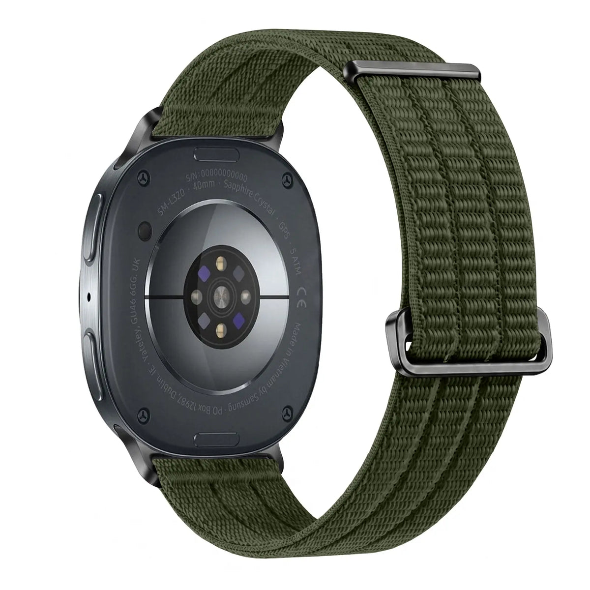 Nylon Air Strap, dark green, on a watch, 3/4 rear view