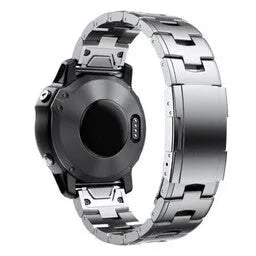 Titanium Strap, silver, on a watch, 3/4 rear view