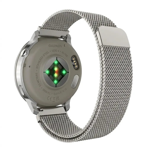 Milanese Strap, titanium, on a watch, 3/4 rear view