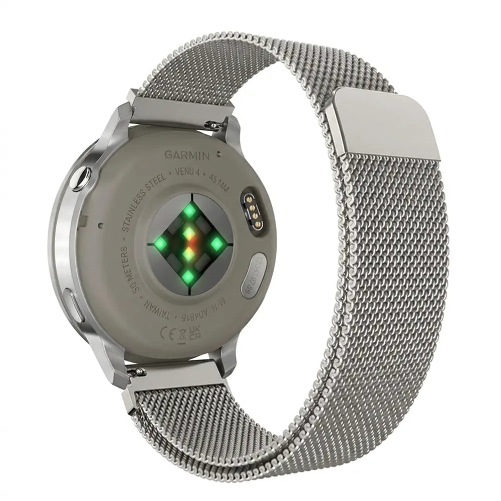 Milanese Strap, titanium, on a watch, 3/4 rear view