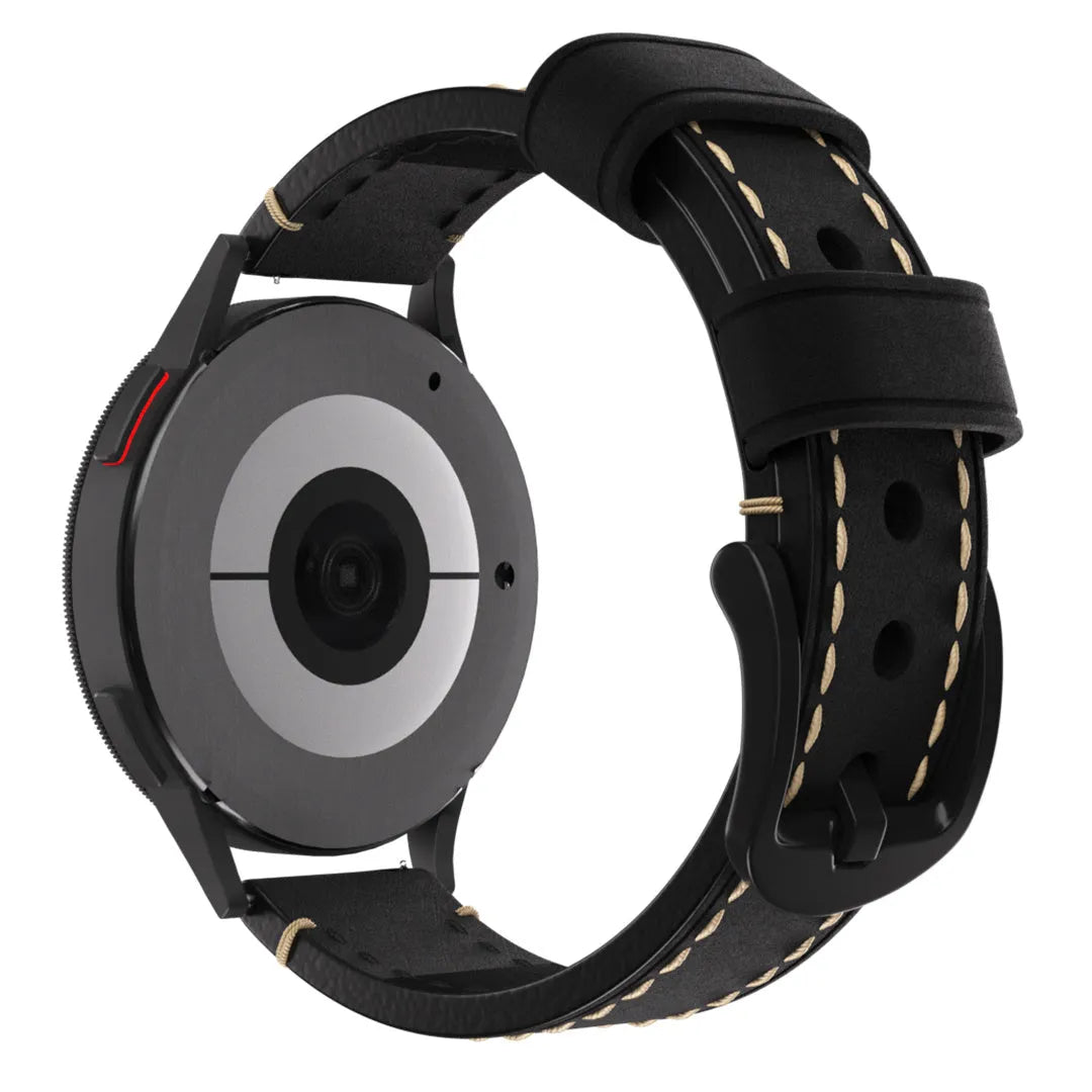 Genuine Leather Strap, black, on a watch, 3/4 rear view