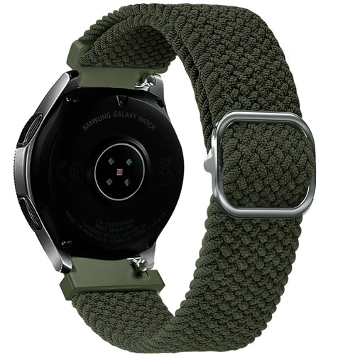 Nylon Adjustable Braided Strap, green, on a watch, 3/4 rear view