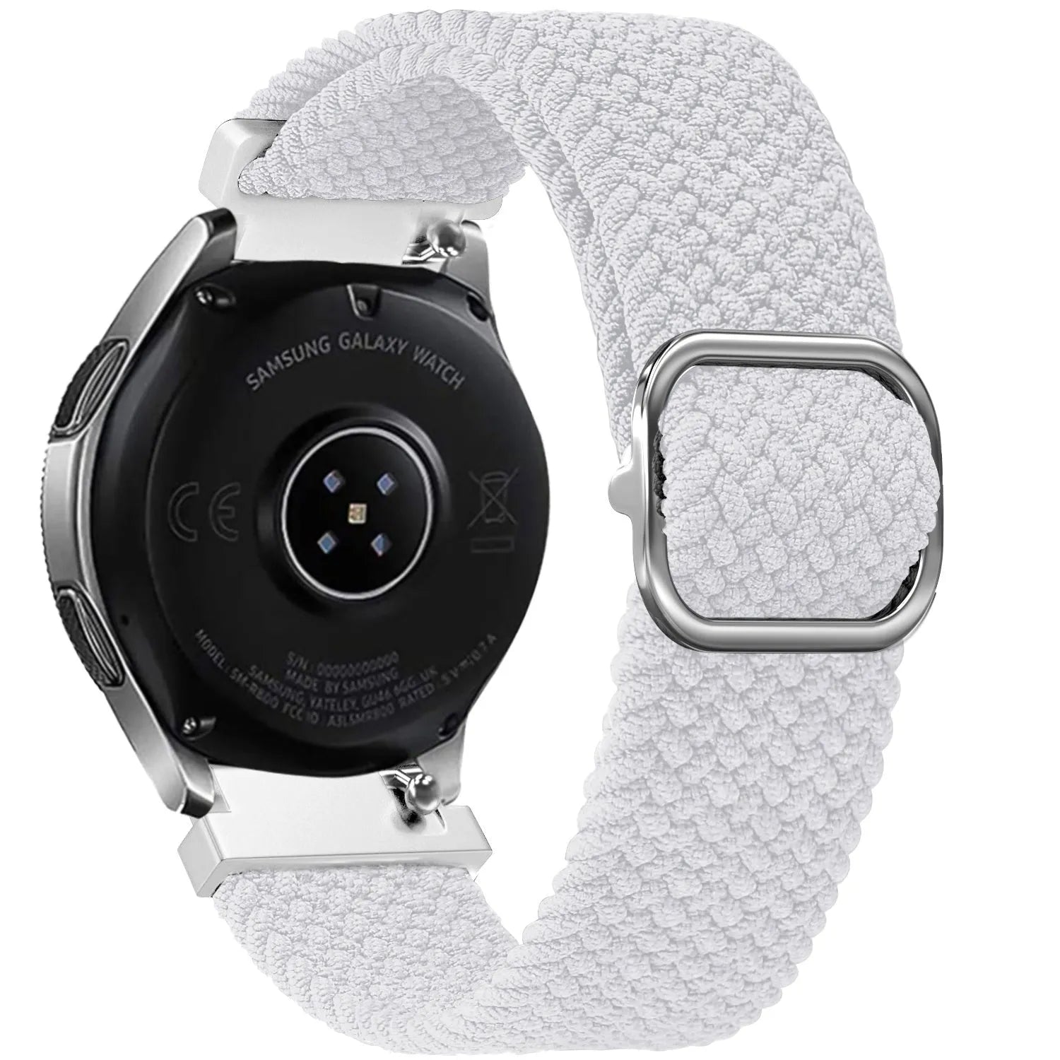 Nylon Adjustable Braided Strap, white, on a watch, 3/4 rear view