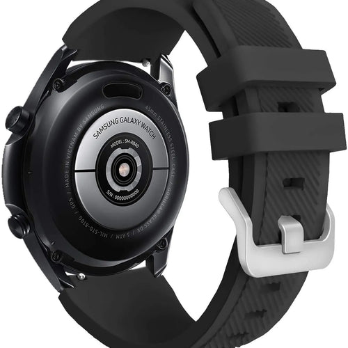 Twill Silicone Strap, black, on a watch, 3/4 rear view