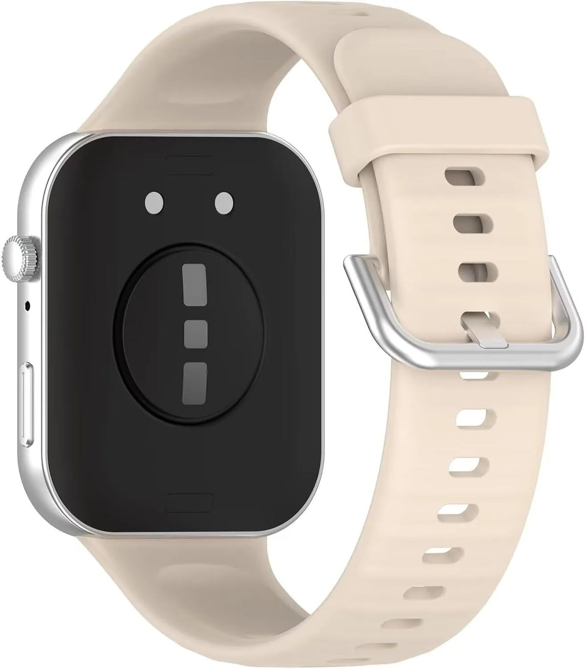Silicone Strap, beige, on a watch, 3/4 rear view