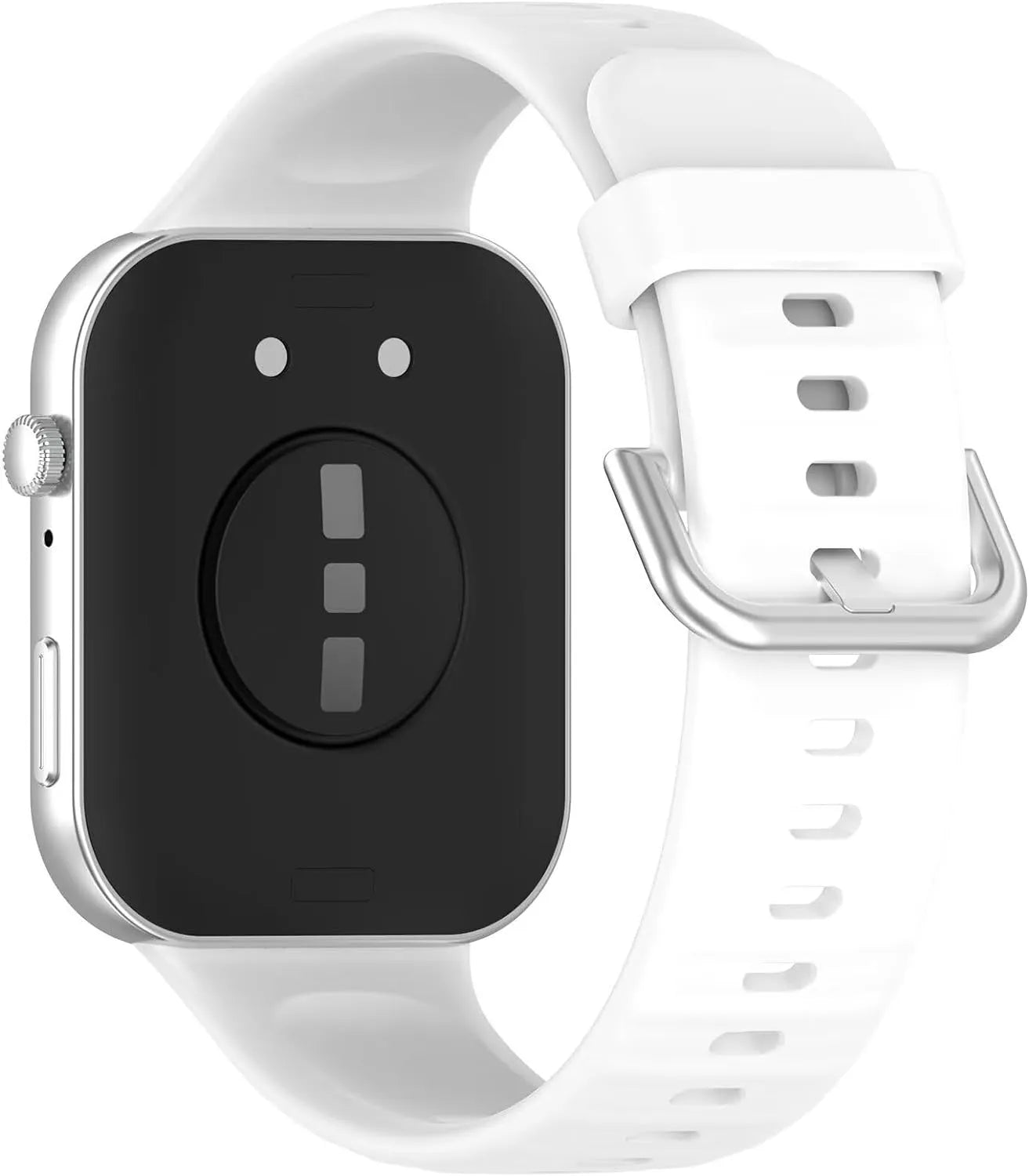 Silicone Strap, white, on a watch, 3/4 rear view