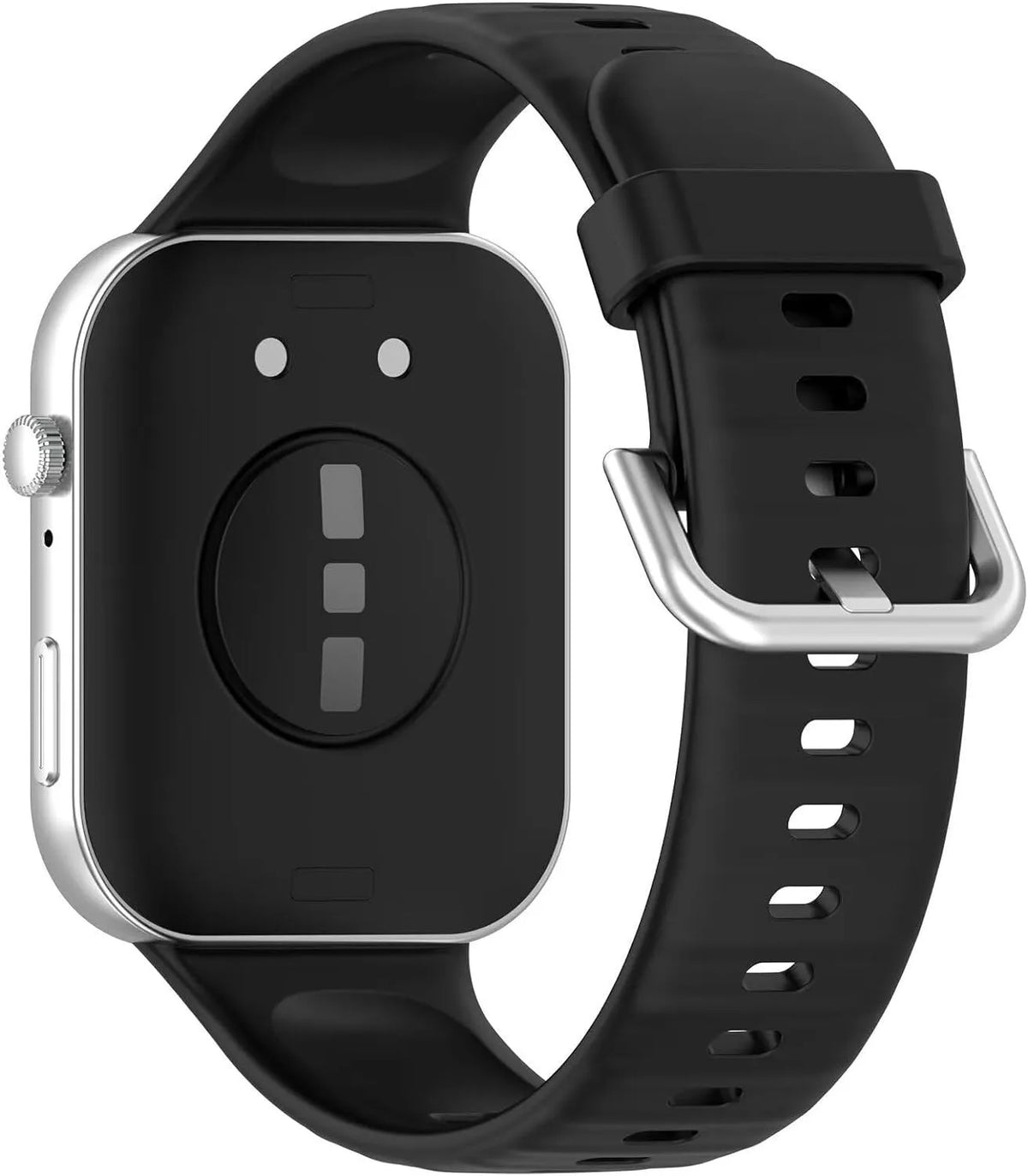 Silicone Strap, black, on a watch, 3/4 rear view