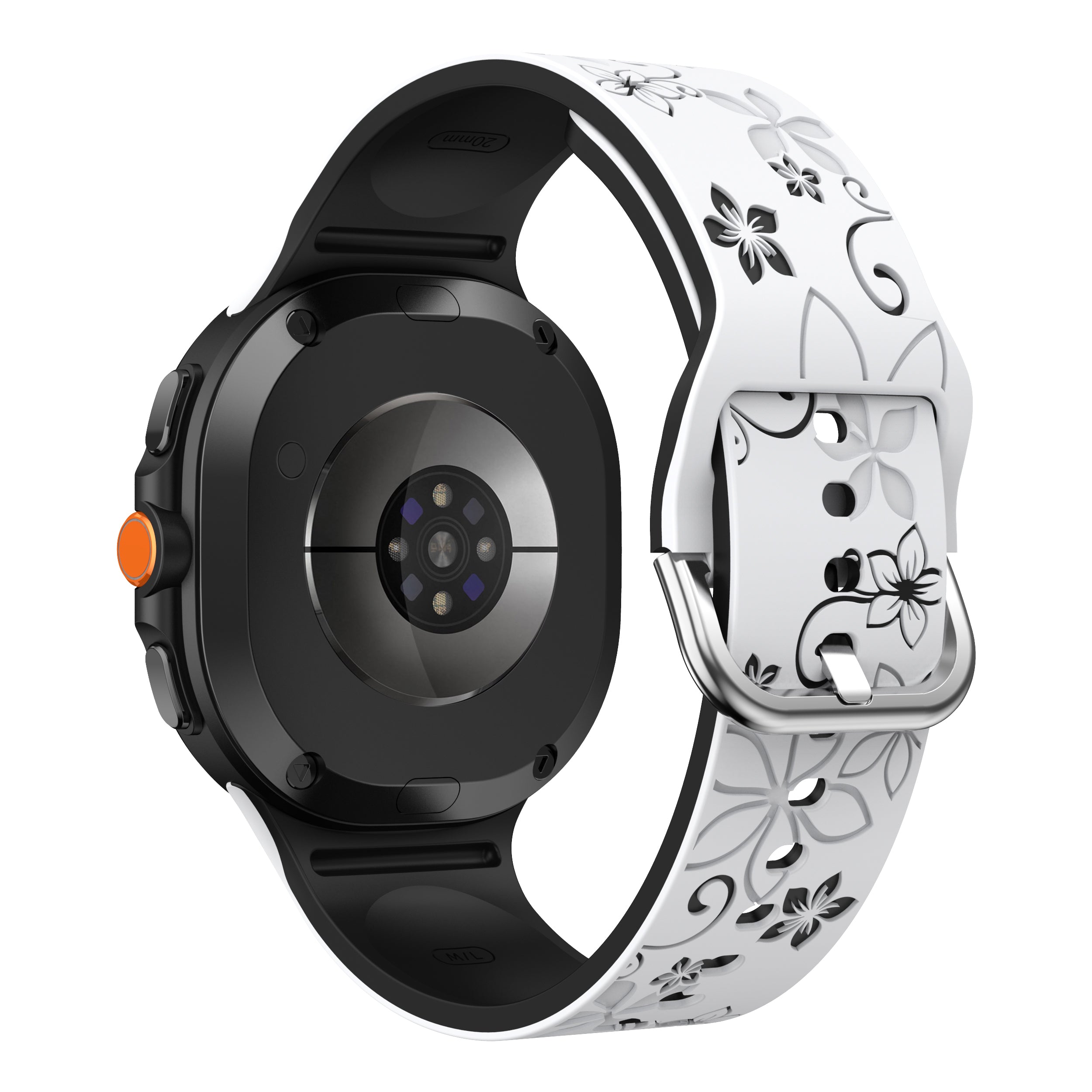 Bracelet silicone avec fleurs Samsung Galaxy Watch 8 Classic (blanc/noir)