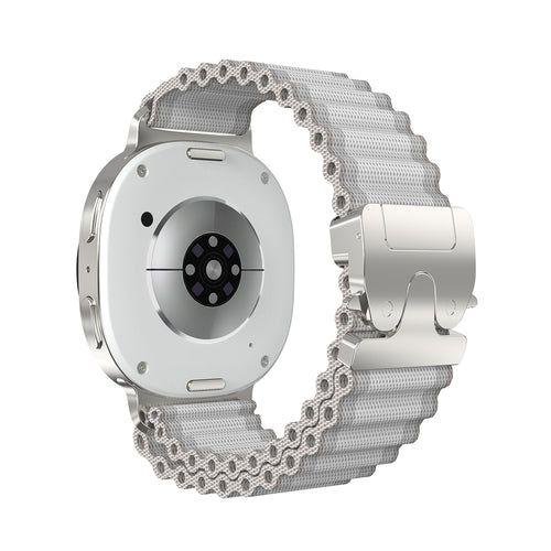 Samsung Galaxy Watch 8 - 40mm Outdoor Nylonarmband mit P-Schnalle (Weiß mit Silber)