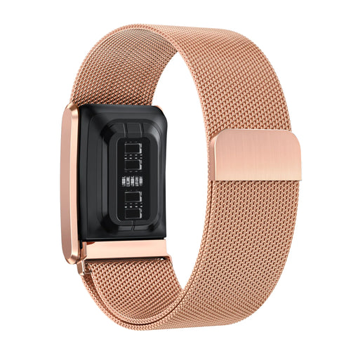 Milanese Strap, rose gold, on a watch, 3/4 rear view
