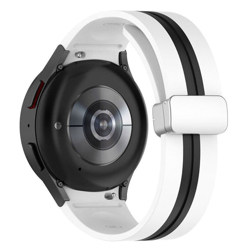 Silicone Magnetic Sport Strap, white/black, on a watch, 3/4 rear view