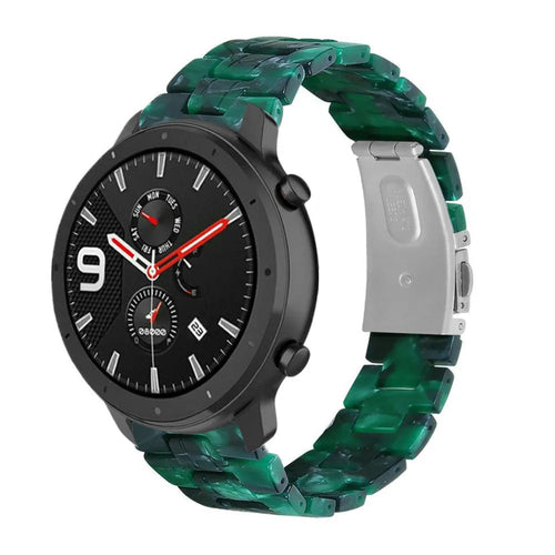 Metal Resin Strap, green, on a watch, 3/4 rear view