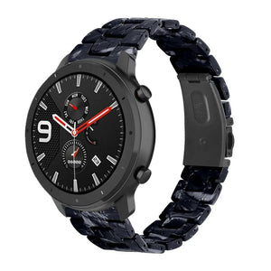 Metal Resin Strap, black/white, on a watch, 3/4 rear view
