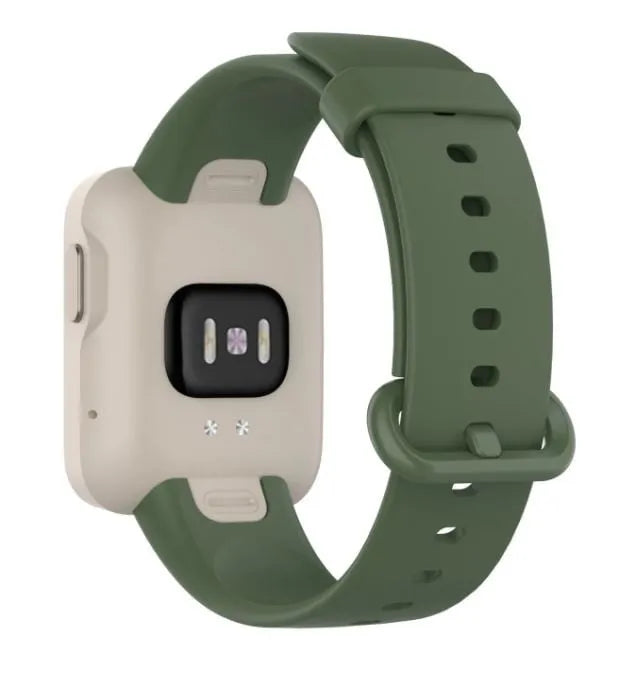 Silicone Strap, dark green, on a watch, 3/4 rear view