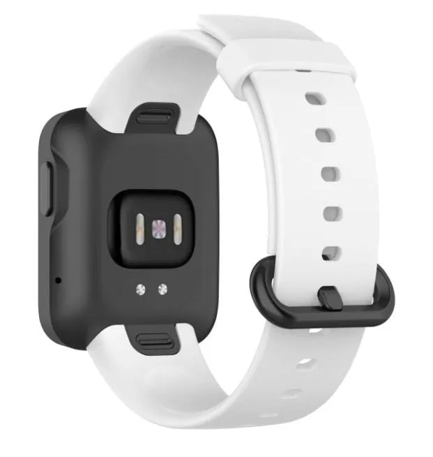 Silicone Strap, white, on a watch, 3/4 rear view