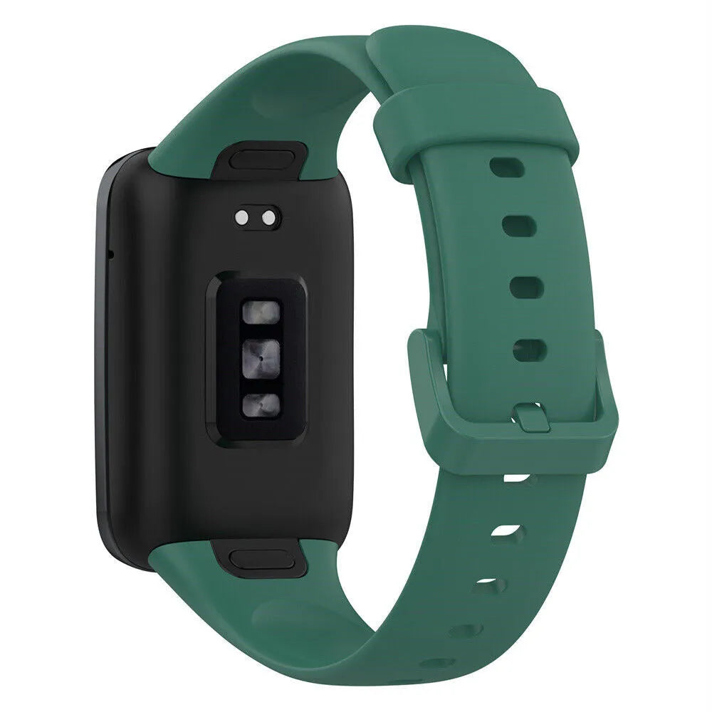 Silicone Strap, dark green, on a watch, 3/4 rear view
