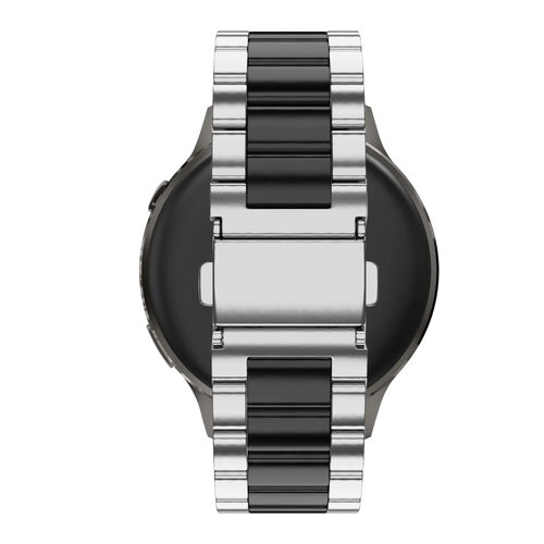 Steel Strap 'Classic', silver/black, on a watch, 3/4 rear view