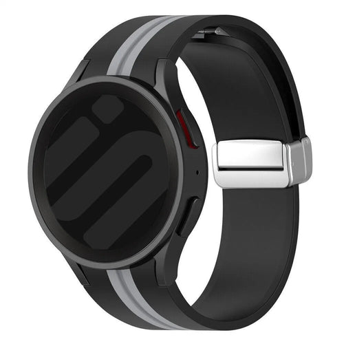 Silicone Magnetic Sport Strap, black/grey, on a watch, 3/4 rear view