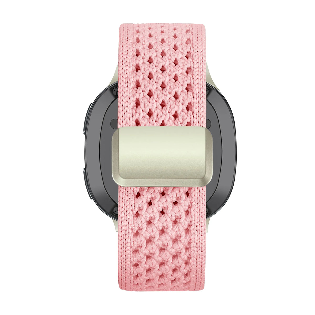 Vintage Nylon Strap, pink, on a watch, direct front view