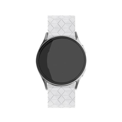Silicone Strap Hexagons, white, on a watch, direct front view
