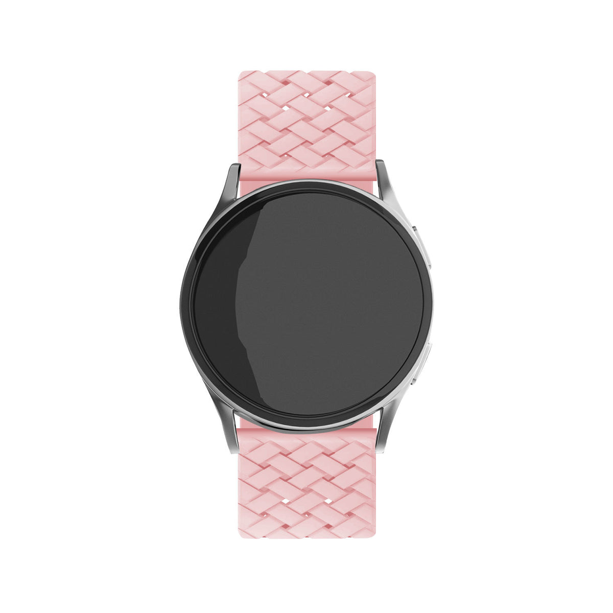 Braided Silicone Strap, pink, on a watch, direct front view