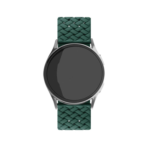 Braided Silicone Strap, dark green, on a watch, direct front view