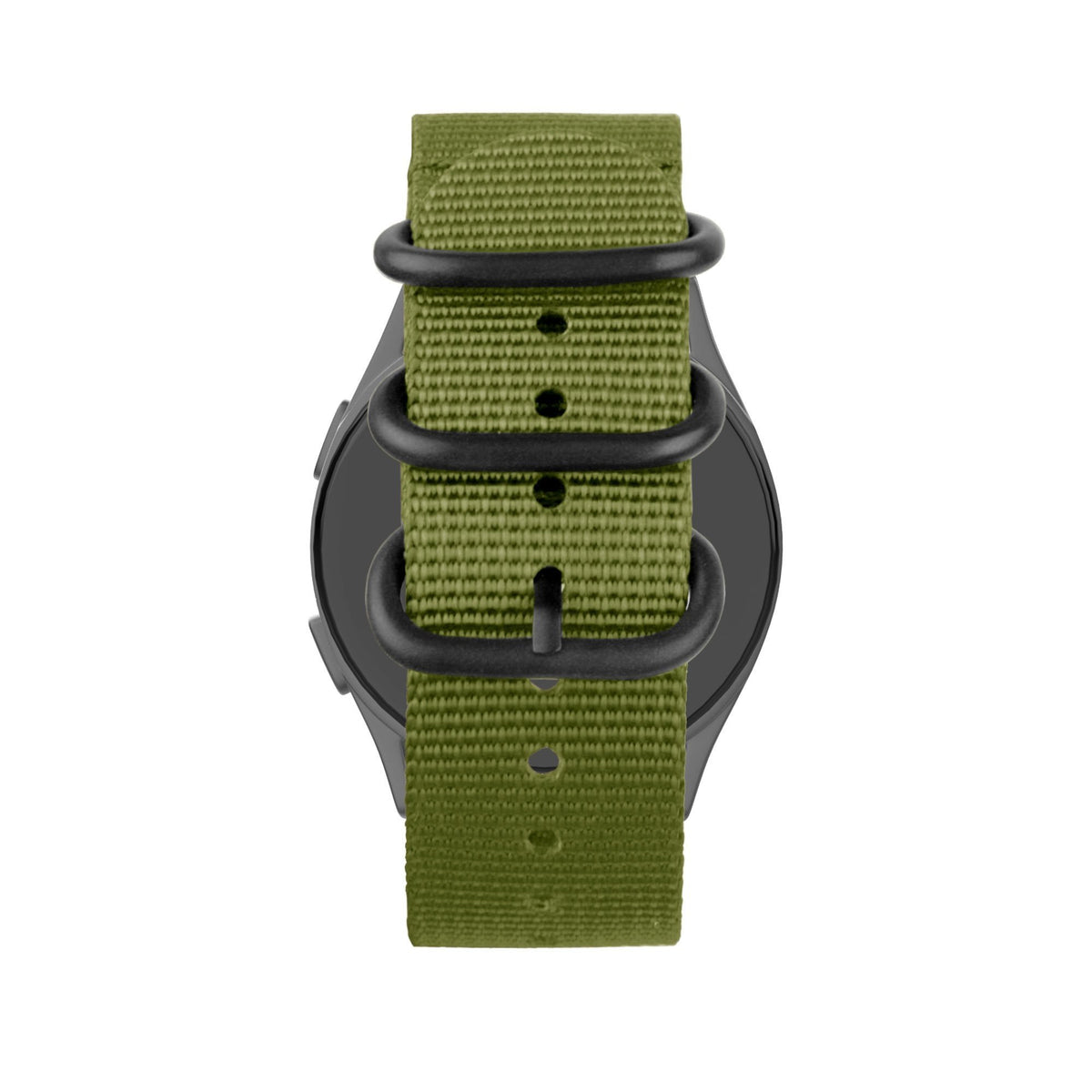 Buckled Nylon Strap, green, on a watch, direct front view