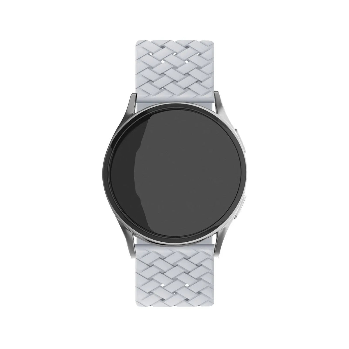 Braided Silicone Strap, grey, on a watch, direct front view