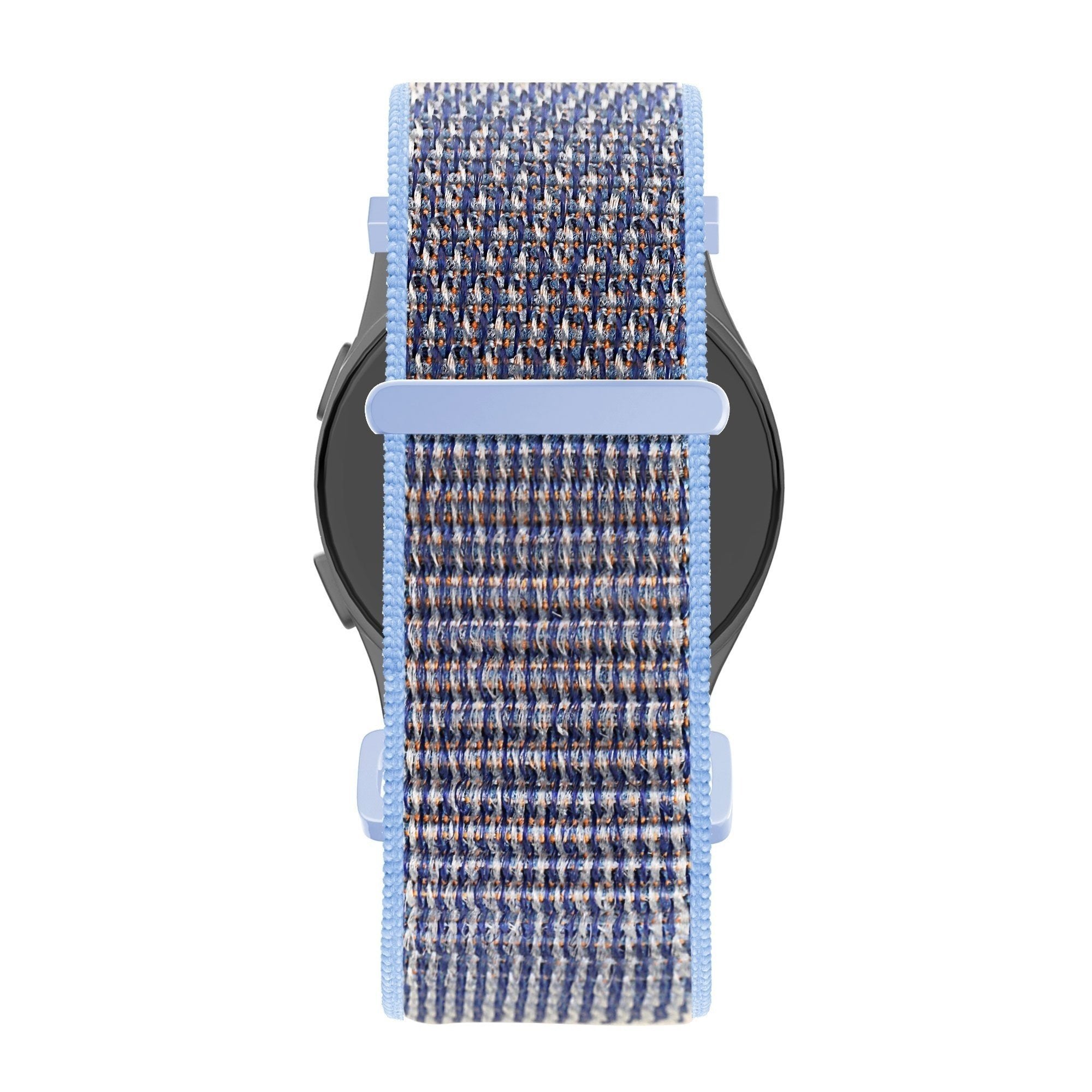 Nylon Loop Strap, azure blue, on a watch, direct front view