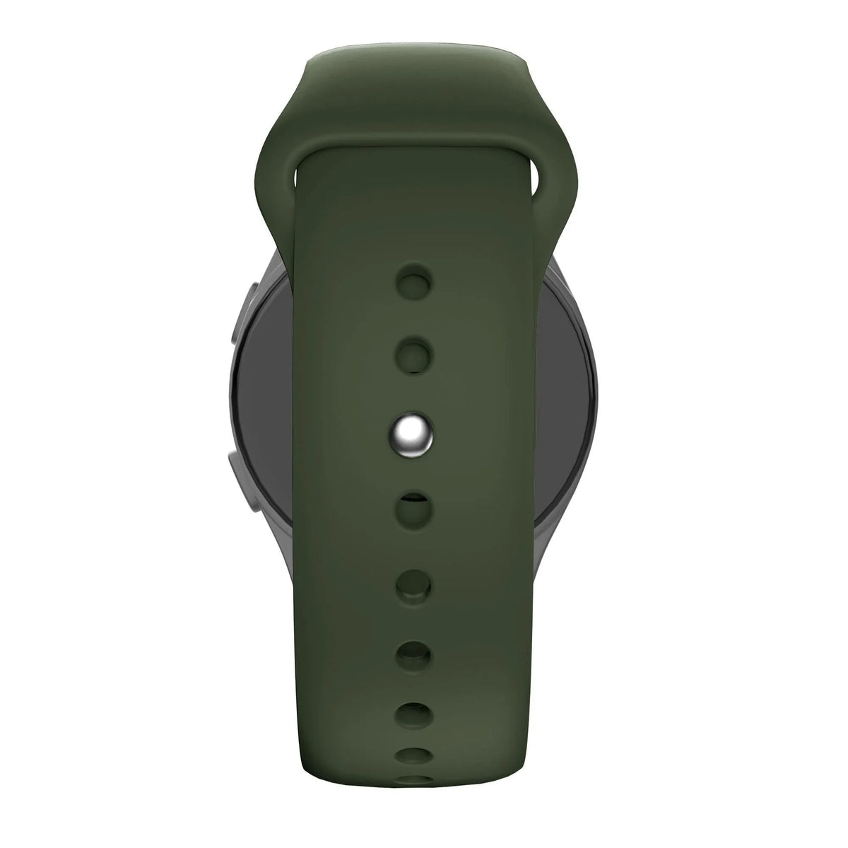 Silicone Sport Strap 'Deluxe', olive green, on a watch, direct front view