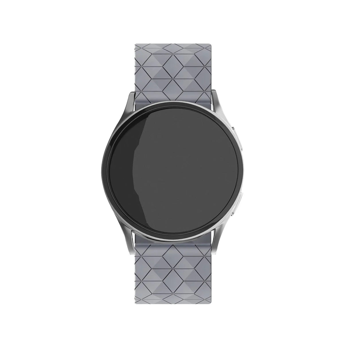 Silicone Strap Hexagons, grey, on a watch, direct front view
