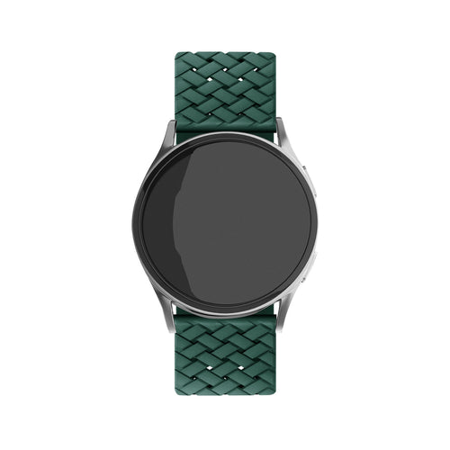 Braided Silicone Strap, dark green, on a watch, direct front view