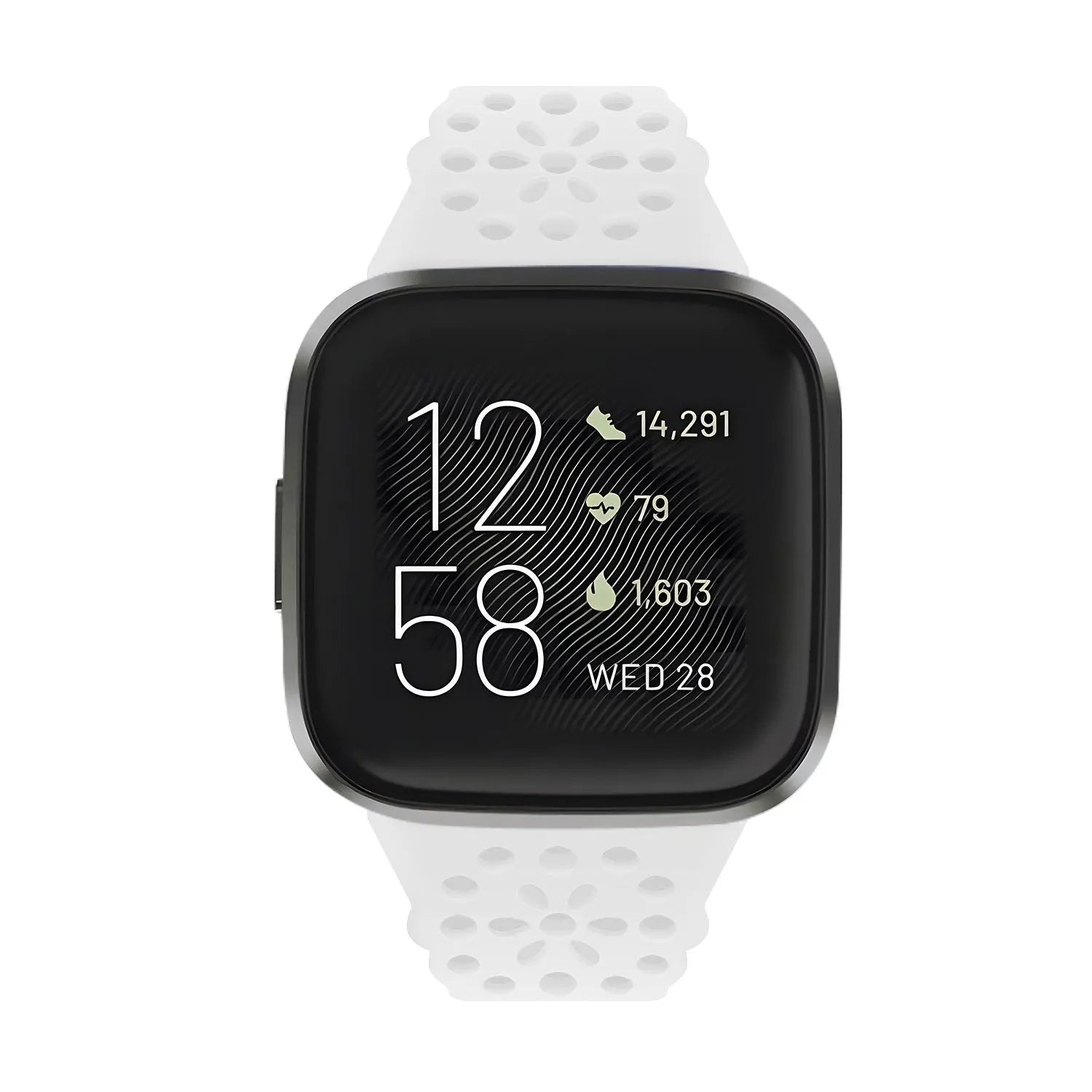Patterned Silicone Strap, white, on a watch, direct front view