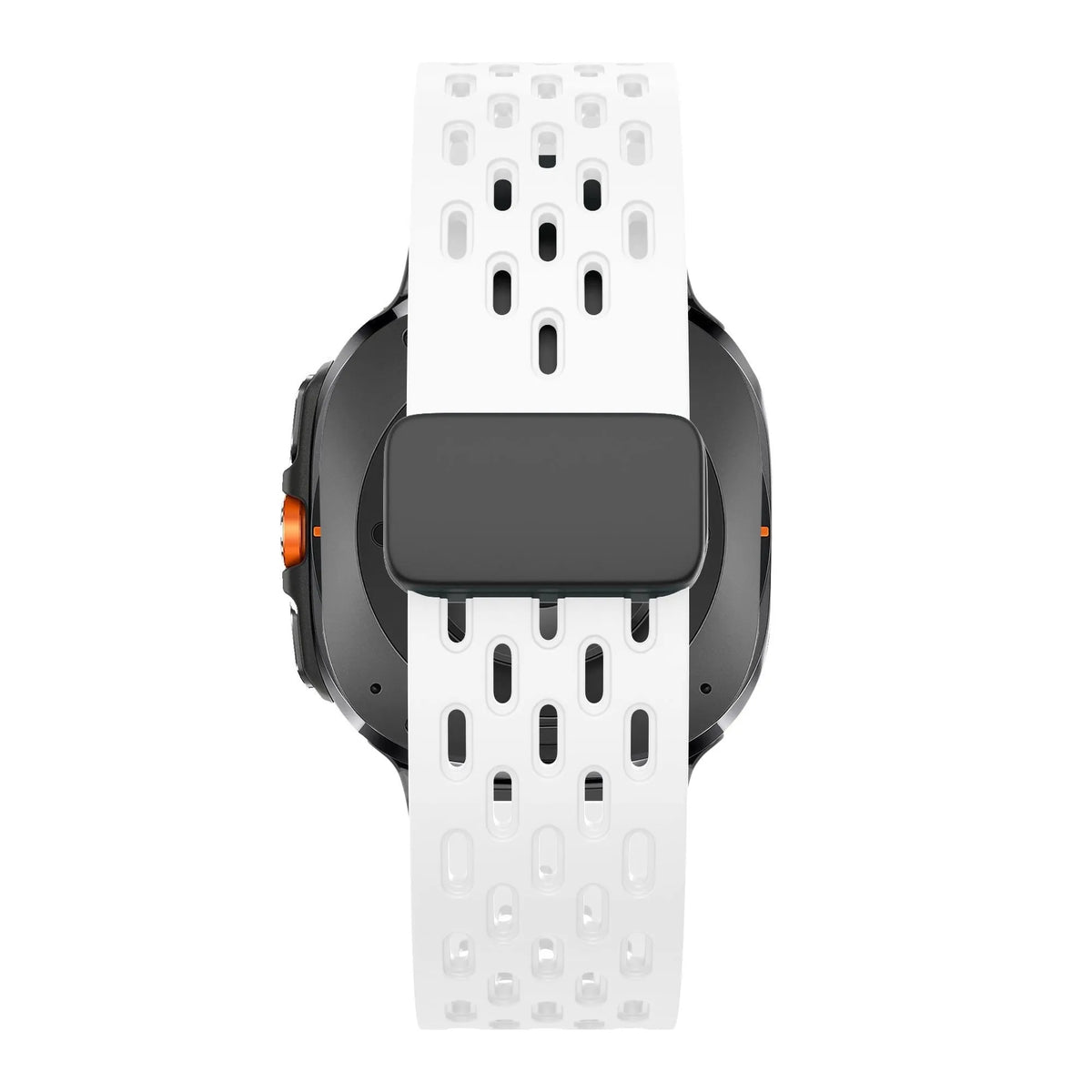 Silicone D-Buckle Sport Strap 'Air', white, on a watch, direct front view