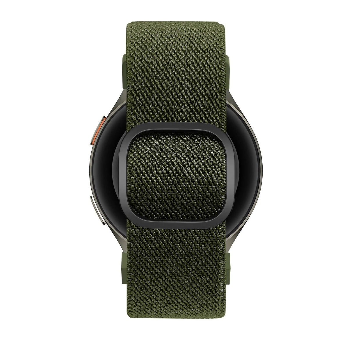 Nylon Elastic Strap 'Easy Fit', green, on a watch, direct front view