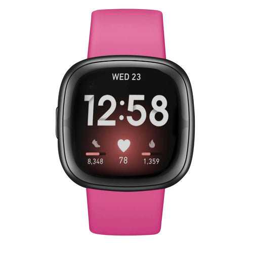 Silicone Strap 'Classic', bright pink, on a watch, direct front view